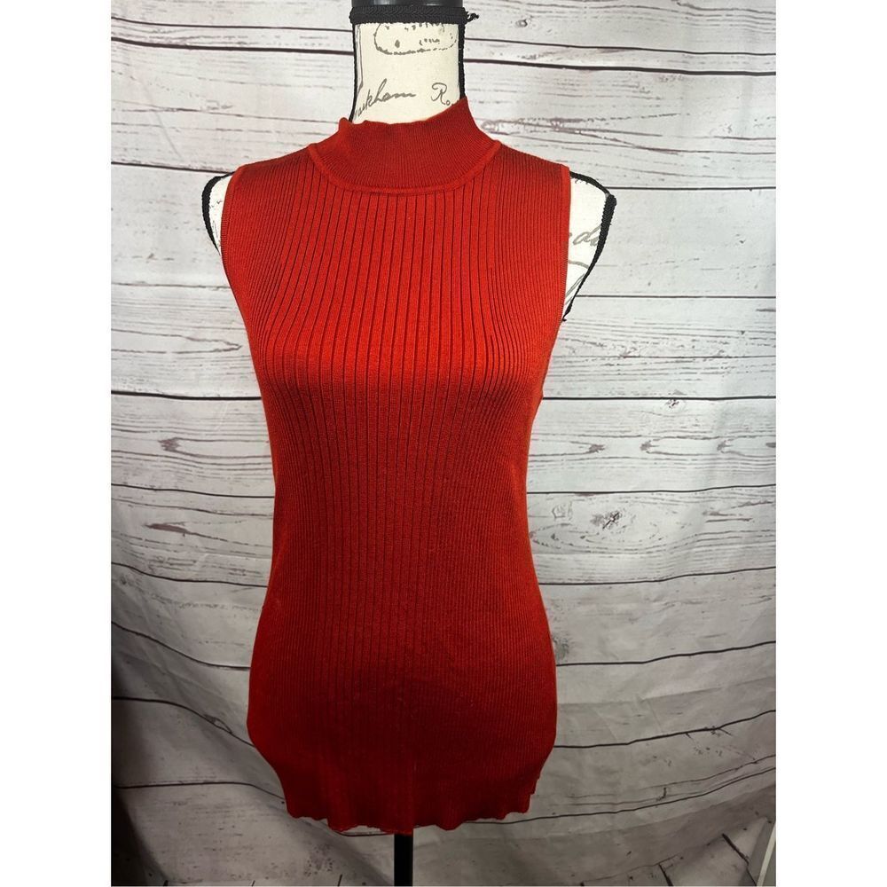 Verve Ami Red Ribbed Mock Neck Sleeveless Knit Top Women's XL